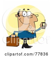 Royalty Free RF Clipart Illustration Of A Chatty Hispanic Businessman Holding A Briefcase And Cell Phone