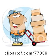 Poster, Art Print Of Hispanic Delivery Guy Using A Dolly To Move Boxes