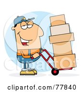 Poster, Art Print Of Caucasian Delivery Guy Using A Dolly To Move Boxes