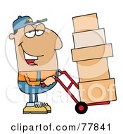 Poster, Art Print Of Friendly Hispanic Delivery Man Using A Dolly To Move Boxes