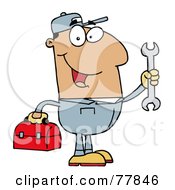 Royalty Free RF Clipart Illustration Of A Happy Hispanic Mechanic Man With A Tool Box And Wrench