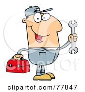 Poster, Art Print Of Happy Caucasian Mechanic Man With A Tool Box And Wrench