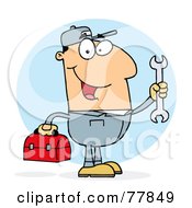 Royalty Free RF Clipart Illustration Of A Happy Caucasian Mechanic Guy With A Tool Box And Wrench