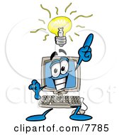 Desktop Computer Mascot Cartoon Character With A Bright Idea by Toons4Biz