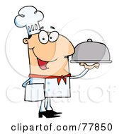 Poster, Art Print Of Friendly Caucasian Male Chef Serving Food In A Sliver Platter