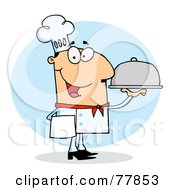 Royalty Free RF Clipart Illustration Of A Friendly Caucasian Chef Man Serving Food In A Sliver Platter