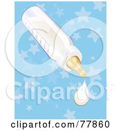 Dripping Baby Formula Bottle Over A Blue Star Background
