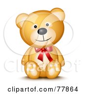 Royalty Free RF Clipart Illustration Of A Friendly Happy Teddy Bear Wearing A Red Bow by Oligo