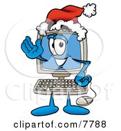 Desktop Computer Mascot Cartoon Character Wearing A Santa Hat And Waving by Mascot Junction