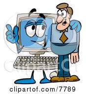 Desktop Computer Mascot Cartoon Character Talking To A Business Man