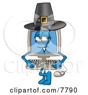 Poster, Art Print Of Desktop Computer Mascot Cartoon Character Wearing A Pilgrim Hat On Thanksgiving