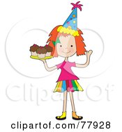 Cute Red Haired Birthday Girl Serving Cupcakes