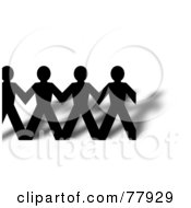 Royalty Free RF Clipart Illustration Of A Row Of Connected Black Paper People And Shadows