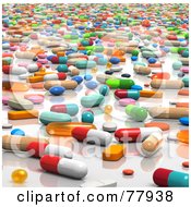 Poster, Art Print Of 3d Colorful Scattered And Mixed Pills On A White Counter