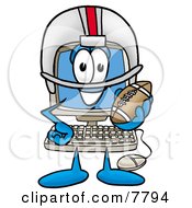 Desktop Computer Mascot Cartoon Character In A Helmet Holding A Football by Mascot Junction