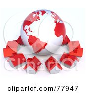 Poster, Art Print Of 3d Red Global Community Village Circling A Globe
