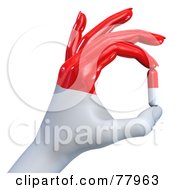 Royalty Free RF Clipart Illustration Of A 3d Red And White Hand Pinching A Matching Pill Capsule by Tonis Pan