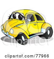 Poster, Art Print Of Yellow Slug Bug Car With A Face And Chrome Accents