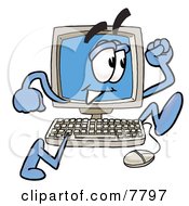 Clipart Picture Of A Desktop Computer Mascot Cartoon Character Running