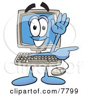 Desktop Computer Mascot Cartoon Character Waving And Pointing by Mascot Junction