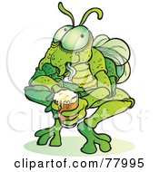 Royalty Free RF Clipart Illustration Of A Creepy Green Bug Holding A Beer