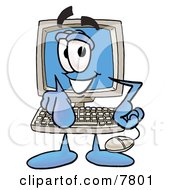 Desktop Computer Mascot Cartoon Character Pointing At The Viewer