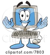 Clipart Picture Of A Desktop Computer Mascot Cartoon Character With Welcoming Open Arms by Mascot Junction #COLLC7803-0015