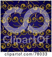 Royalty Free RF Clipart Illustration Of A Golden Royal Leaf Pattern Background On Navy Blue