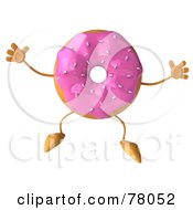 Royalty Free RF Clipart Illustration Of A 3d Strawberry Frosted Doughnut Character Jumping