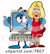 Desktop Computer Mascot Cartoon Character Talking To A Pretty Blond Woman by Toons4Biz