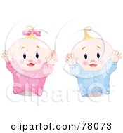Digital Collage Of A Baby Boy And Girl Standing And Reaching Upwards