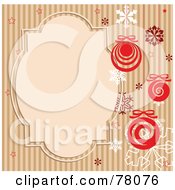 Poster, Art Print Of Brown Striped Retro Background With Snowflakes Baubles And A Text Box
