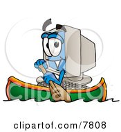 Desktop Computer Mascot Cartoon Character Rowing A Boat