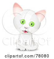Poster, Art Print Of Sitting Curious White Kitten With Big Green Eyes