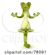 Royalty Free RF Clipart Illustration Of A 3d Gecko Character Facing Front Meditating And Perched Up On His Tail