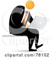 Poster, Art Print Of Orange Faceless Businessman Sitting And Using A Laptop