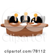 Poster, Art Print Of Meeting Of Three Orange Faceless Businessmen Sitting At A Table