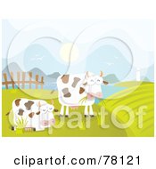 Poster, Art Print Of Two Grazing Cows In A Coastal Pasture