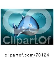 Royalty Free RF Clipart Illustration Of A Confused Blue Shark Swimming In The Deep Sea With Fish Schools In The Background