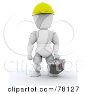 Poster, Art Print Of 3d Industrial White Caracter Carrying A Tool Box And Wearing A Helmet