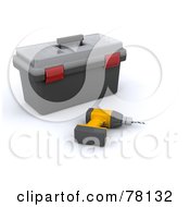 Royalty Free RF Clipart Illustration Of A 3d Power Drill Resting Down In Front Of A Tool Box