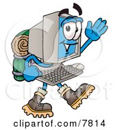 Desktop Computer Mascot Cartoon Character Hiking And Carrying A Backpack by Mascot Junction