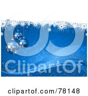 Royalty Free RF Clipart Illustration Of A Blue Starry Christmas Background With Snowflakes Snow Waves And Baubles