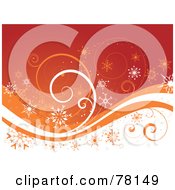 Royalty Free RF Clipart Illustration Of A White And Orange Snowflake Wave Background