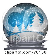 Poster, Art Print Of Blue Snowy Winter Scene In A Snow Globe