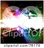 Royalty Free RF Clipart Illustration Of A Grungy White Text Box Over A Colorful Halftone Wave On A Black Background
