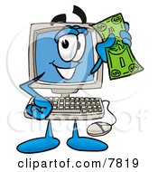 Desktop Computer Mascot Cartoon Character Holding A Dollar Bill by Mascot Junction
