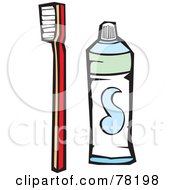 Royalty Free RF Clipart Illustration Of A Red Toothbrush And A Tube Of Tooth Paste by xunantunich