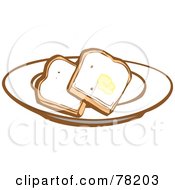 Poster, Art Print Of Two Slices Of White Bread Toast With Butter On A Plate