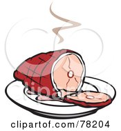 Royalty Free RF Clipart Illustration Of A Steamy Hot Ham With A Slice On A Plate by xunantunich #COLLC78204-0119